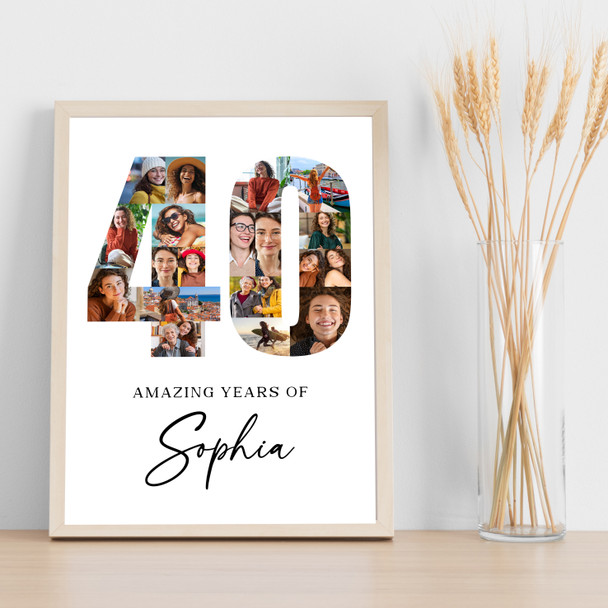 Photo Collage 40th Birthday Gift For Her 19-Photo Age 40 White Print Or Canvas Photo Collage 40th Birthday Gift For Her 19-Photo Age 40 White Print Or Canvas