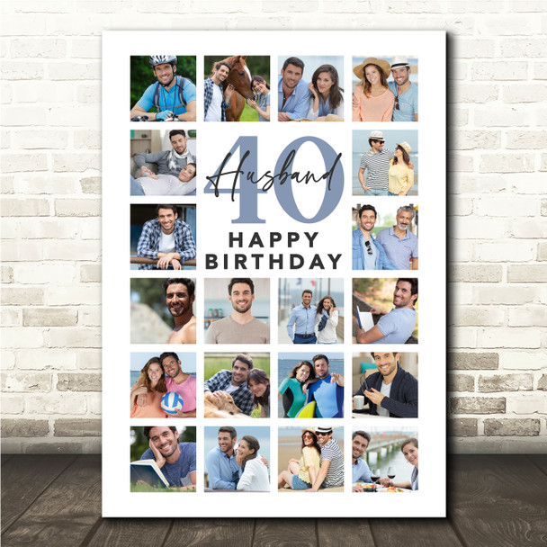 Photo Collage 40th Birthday Gift For Husband 20-Photo Portrait Print Or Canvas