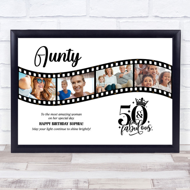 Photo Collage 50th Birthday Gift For Aunty 4-Photo Camera Film Print Or Canvas