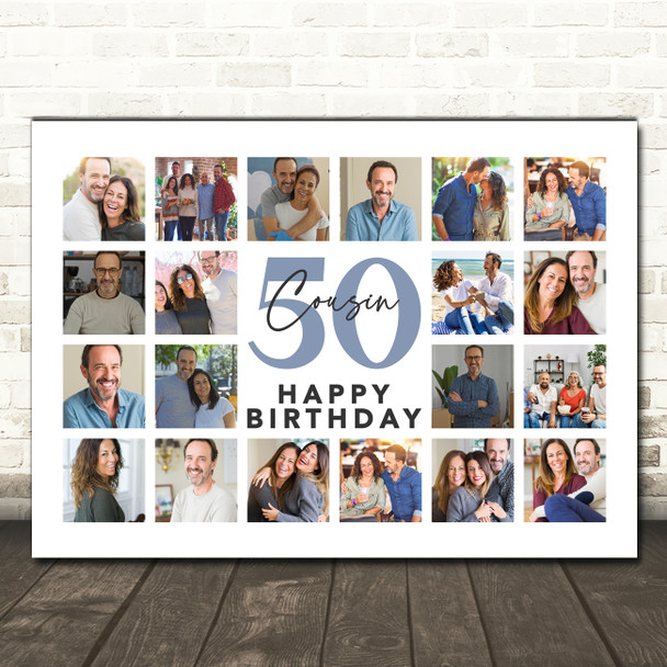Photo Collage 50th Birthday Gift For Cousin 20-Photo Landscape Print Or Canvas