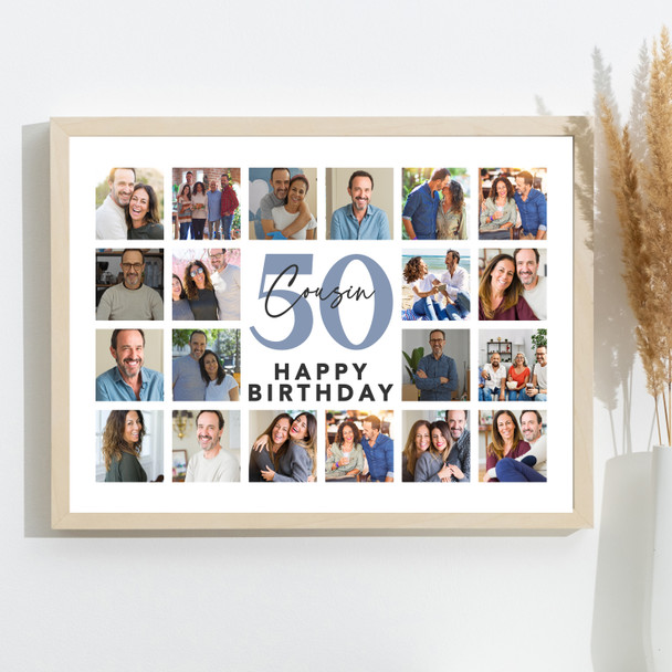 Photo Collage 50th Birthday Gift For Cousin 20-Photo Landscape Print Or Canvas
