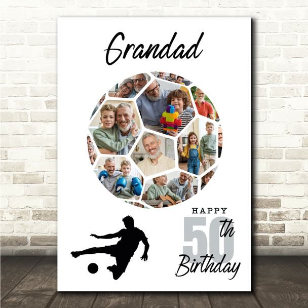 Photo Collage 50th Birthday Gift For Grandad 14-Photo Football Print Or Canvas