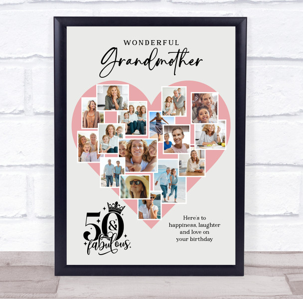 Photo Collage 50th Birthday Gift For Grandmother 16-Photo Pink Print Or Canvas Photo Collage 50th Birthday Gift For Grandmother 16-Photo Pink Print Or Canvas