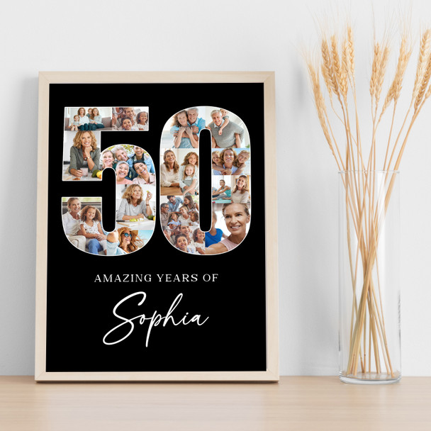 Photo Collage 50th Birthday Gift For Her 17-Photo Age 50 Black Print Or Canvas Photo Collage 50th Birthday Gift For Her 17-Photo Age 50 Black Print Or Canvas
