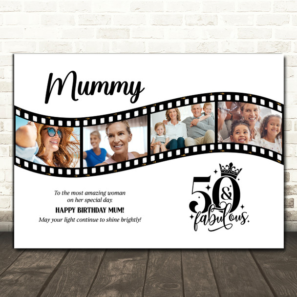Photo Collage 50th Birthday Gift For Mummy 4-Photo Camera Film Print Or Canvas