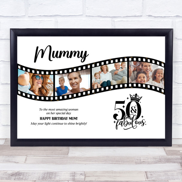 Photo Collage 50th Birthday Gift For Mummy 4-Photo Camera Film Print Or Canvas