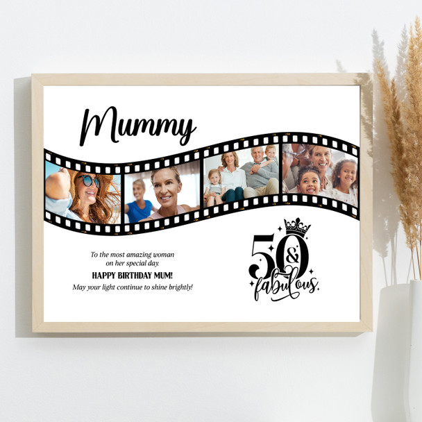 Photo Collage 50th Birthday Gift For Mummy 4-Photo Camera Film Print Or Canvas