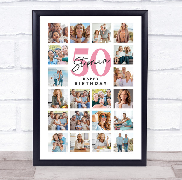 Photo Collage 50th Birthday Gift For Stepmum 20-Photo Portrait Print Or Canvas