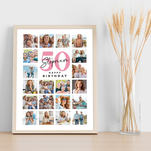 Photo Collage 50th Birthday Gift For Stepmum 20-Photo Portrait Print Or Canvas