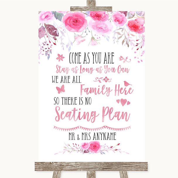 Pink Watercolour Floral All Family No Seating Plan Personalised Wedding Sign