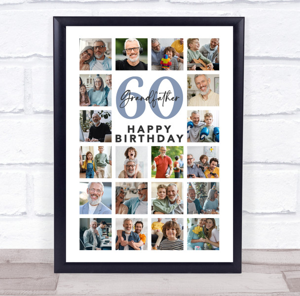 Photo Collage 60th Birthday Gift For Grandfather 20-Photo Blue Print Or Canvas