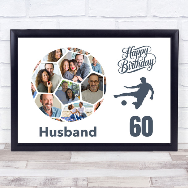 Photo Collage 60th Birthday Gift For Husband 14-Photo Football Print Or Canvas