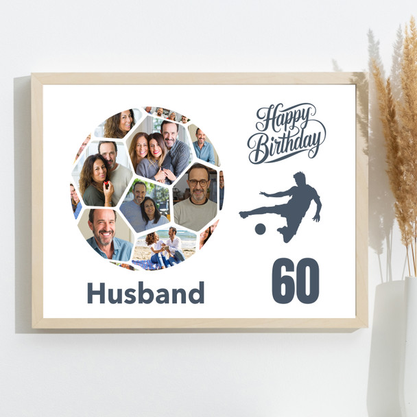 Photo Collage 60th Birthday Gift For Husband 14-Photo Football Print Or Canvas
