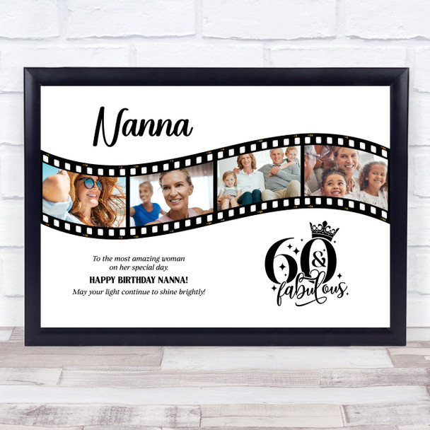 Photo Collage 60th Birthday Gift For Nanna 4-Photo Camera Film Print Or Canvas