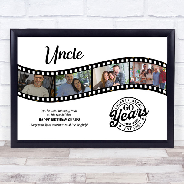 Photo Collage 60th Birthday Gift For Uncle 4-Photo Camera Film Print Or Canvas