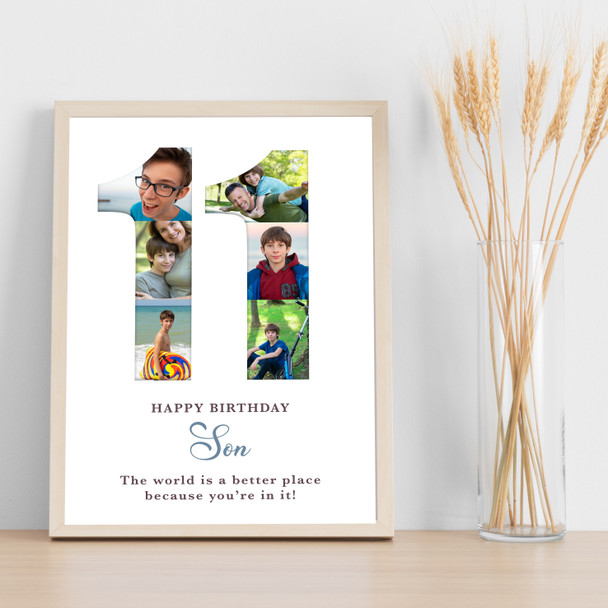 Photo Collage 6-Photo 11th Birthday Custom Gift For Boys White Print Or Canvas