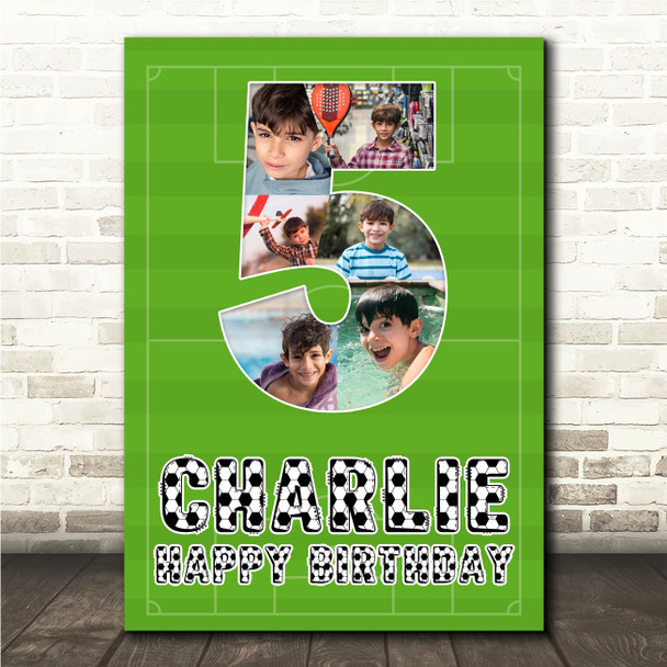 Photo Collage 6-Photo 5th Birthday Gift For Kids Boys Football Print Or Canvas