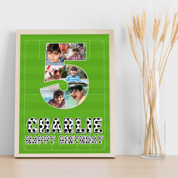 Photo Collage 6-Photo 5th Birthday Gift For Kids Boys Football Print Or Canvas