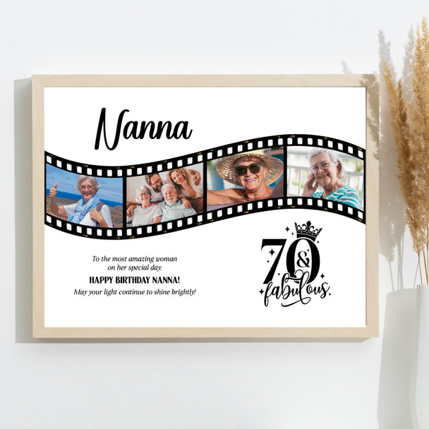 Photo Collage 70th Birthday Gift For Nanna 4-Photo Camera Film Print Or Canvas