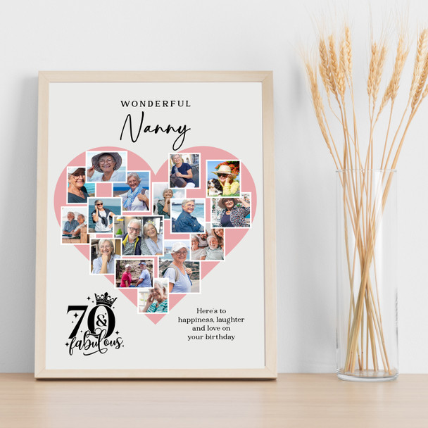 Photo Collage 70th Birthday Gift For Nanny 16-Photo Pink Heart Print Or Canvas Photo Collage 70th Birthday Gift For Nanny 16-Photo Pink Heart Print Or Canvas