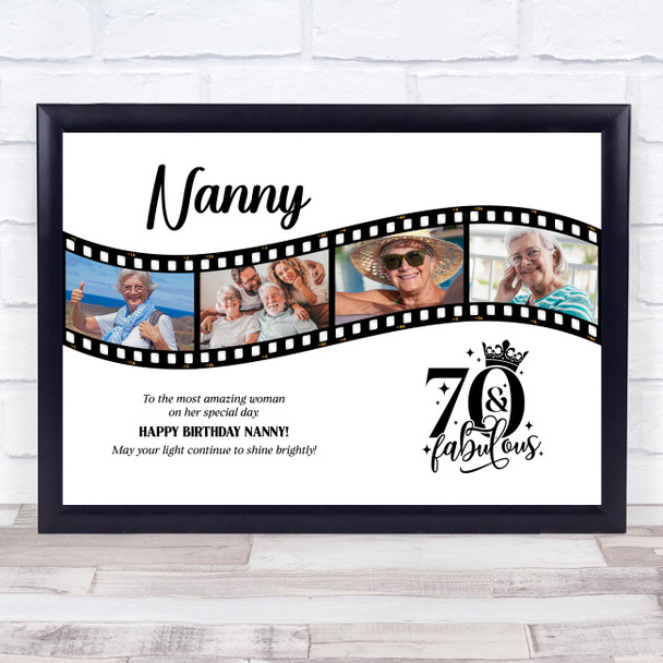 Photo Collage 70th Birthday Gift For Nanny 4-Photo Camera Film Print Or Canvas