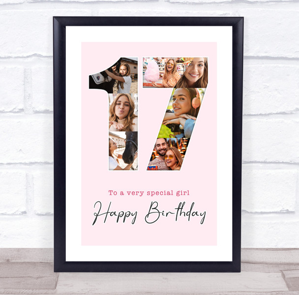Photo Collage 7-Photo 17th Birthday Custom Gift For Girls Pink Print Or Canvas Photo Collage 7-Photo 17th Birthday Custom Gift For Girls Pink Print Or Canvas