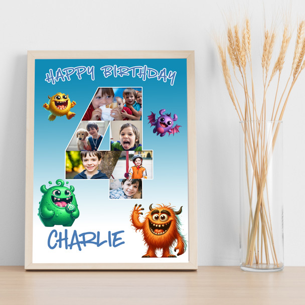 Photo Collage 7-Photo 4th Birthday Gift For Kids Boys Monsters Print Or Canvas