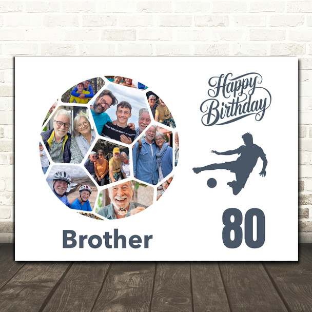 Photo Collage 80th Birthday Gift For Brother 14-Photo Football Print Or Canvas