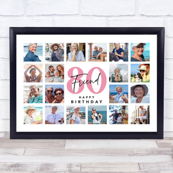 Photo Collage 80th Birthday Gift For Friend 20-Photo Landscape Print Or Canvas