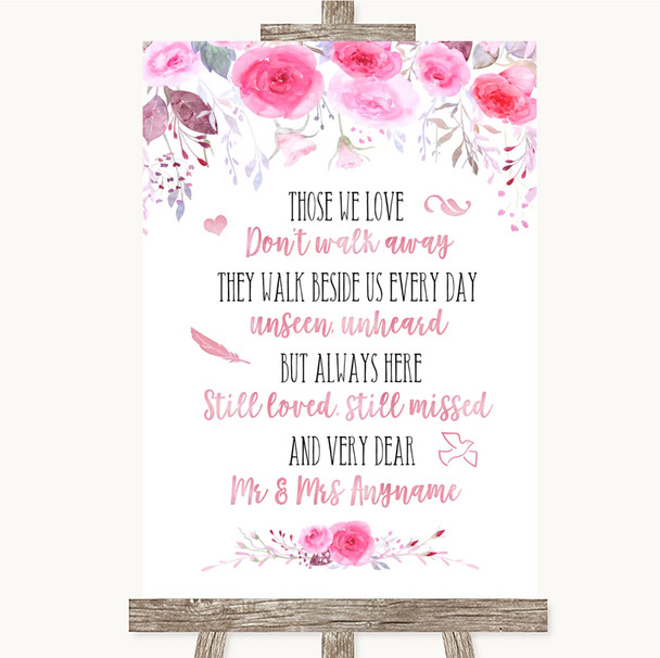 Pink Watercolour Floral In Loving Memory Personalised Wedding Sign