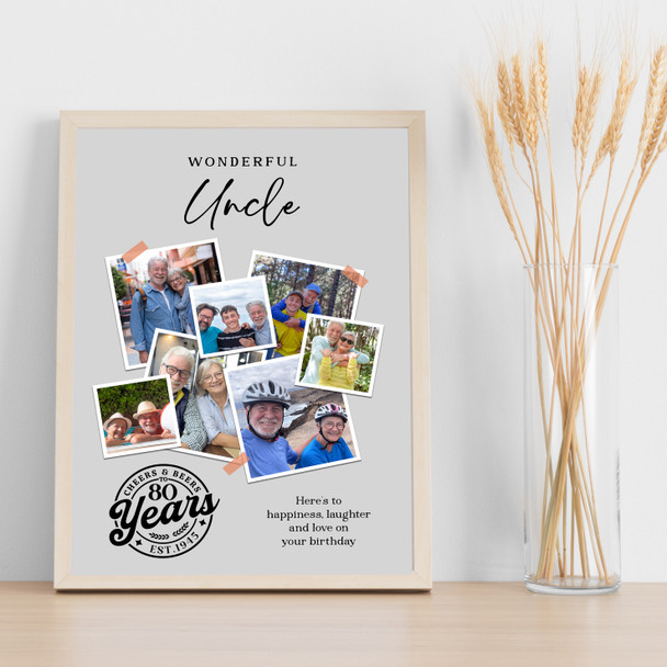 Photo Collage 80th Birthday Custom Gift For Uncle 7-Photo Grey Print Or Canvas Photo Collage 80th Birthday Custom Gift For Uncle 7-Photo Grey Print Or Canvas