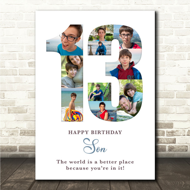 Photo Collage 10-Photo 13th Birthday Gift For Teens Boys White Print Or Canvas