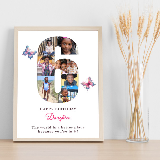Photo Collage 8-Photo 6th Girls Birthday Custom Gift Butterfly Print Or Canvas
