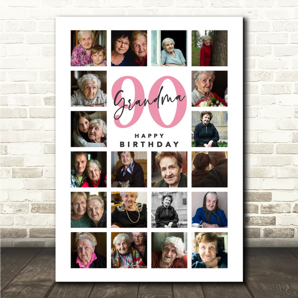 Photo Collage 90th Birthday Gift For Grandma 20-Photo Portrait Print Or Canvas