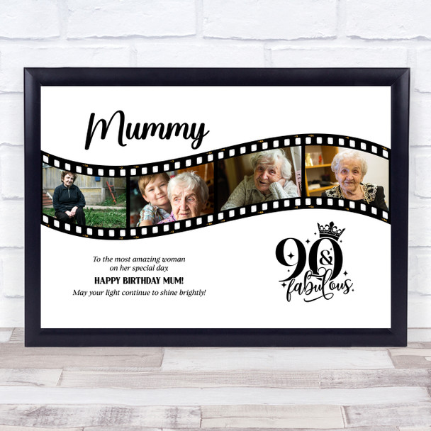 Photo Collage 90th Birthday Gift For Mummy 4-Photo Camera Film Print Or Canvas