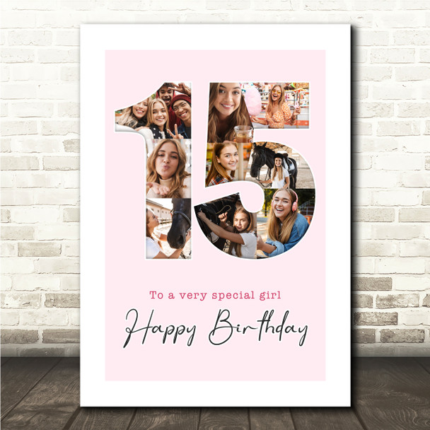 Photo Collage 9-Photo 15th Birthday Custom Gift For Girls Pink Print Or Canvas