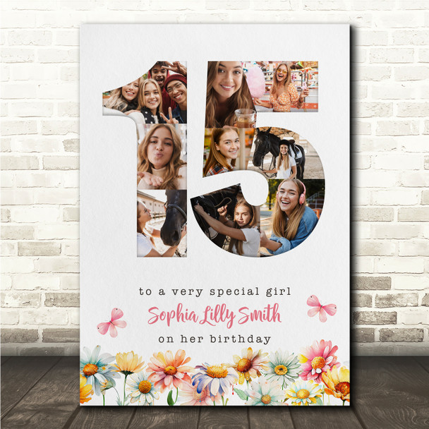 Photo Collage 9-Photo 15th Birthday Gift For Teen Girls Floral Print Or Canvas