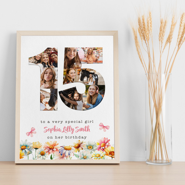 Photo Collage 9-Photo 15th Birthday Gift For Teen Girls Floral Print Or Canvas