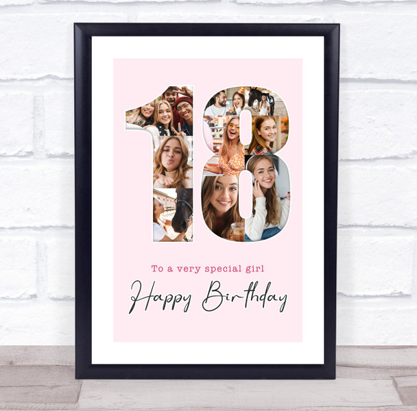 Photo Collage 9-Photo 18th Birthday Custom Gift For Girls Pink Print Or Canvas