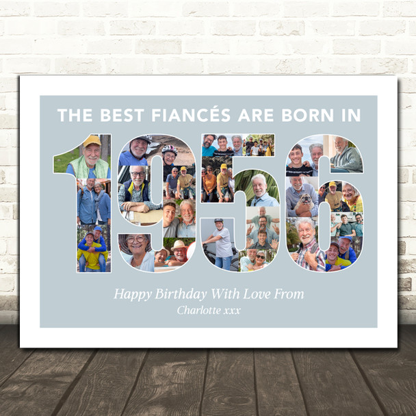 Photo Collage Blue Birthday Gift For Fiance 24-Photo Year 1956 Print Or Canvas
