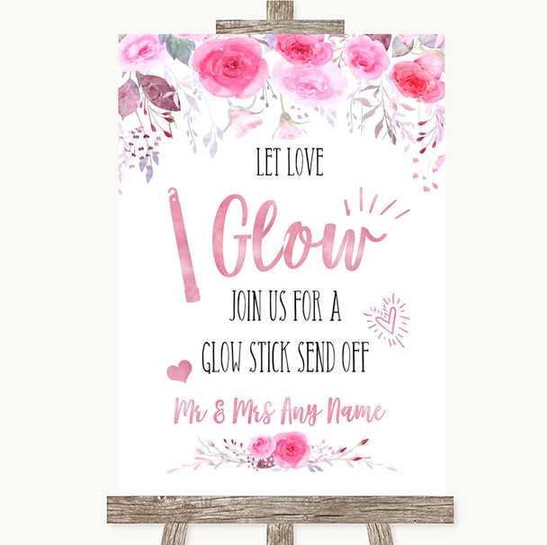 Pink Watercolour Floral Let Love Glow Glowstick Personalised Wedding Sign