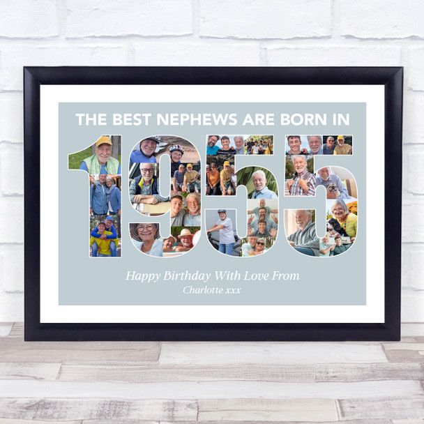 Photo Collage Blue Birthday Gift For Nephew 23-Photo Year 1955 Print Or Canvas