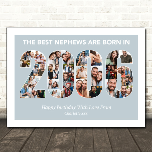 Photo Collage Blue Birthday Gift For Nephew 34-Photo Year 2006 Print Or Canvas