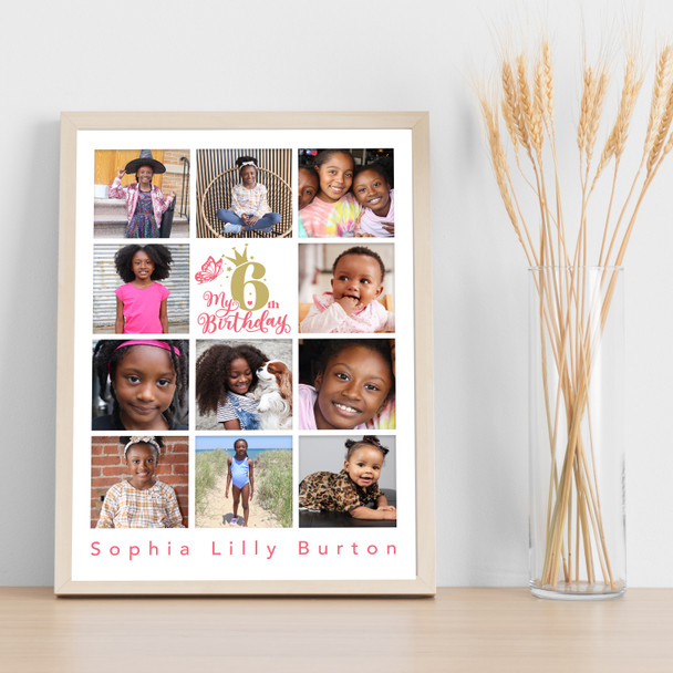 Photo Collage 11-Photo 6th Birthday Custom Gift For Kids Girls Print Or Canvas
