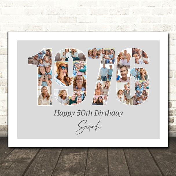 Photo Collage Grey Birthday Gift For Anyone 21-Photo Year 1976 Print Or Canvas