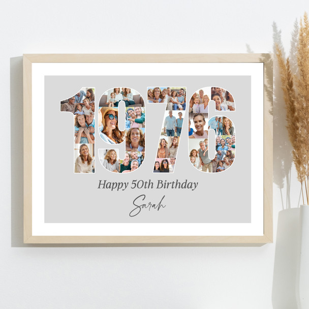 Photo Collage Grey Birthday Gift For Anyone 21-Photo Year 1976 Print Or Canvas