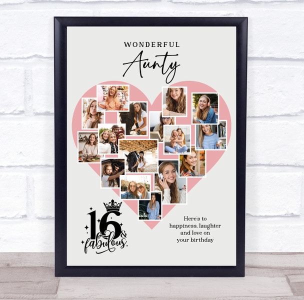 Photo Collage 16th Birthday Gift For Aunty 16-Photo Pink Heart Print Or Canvas Photo Collage 16th Birthday Gift For Aunty 16-Photo Pink Heart Print Or Canvas