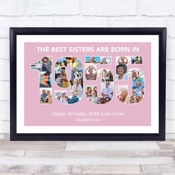 Photo Collage Pink Birthday Gift For Sister 23-Photo Year 1955 Print Or Canvas