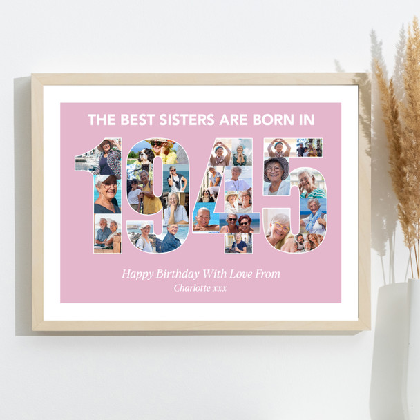 Photo Collage Pink Birthday Gift For Sister 25-Photo Year 1945 Print Or Canvas Photo Collage Pink Birthday Gift For Sister 25-Photo Year 1945 Print Or Canvas