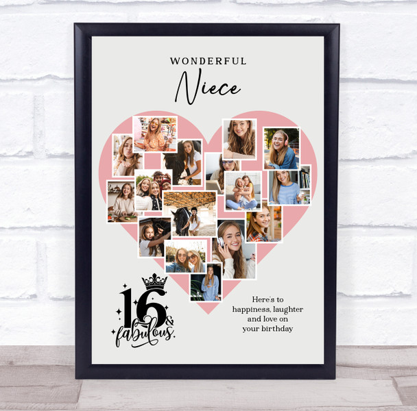 Photo Collage 16th Birthday Gift For Niece 16-Photo Pink Heart Print Or Canvas Photo Collage 16th Birthday Gift For Niece 16-Photo Pink Heart Print Or Canvas